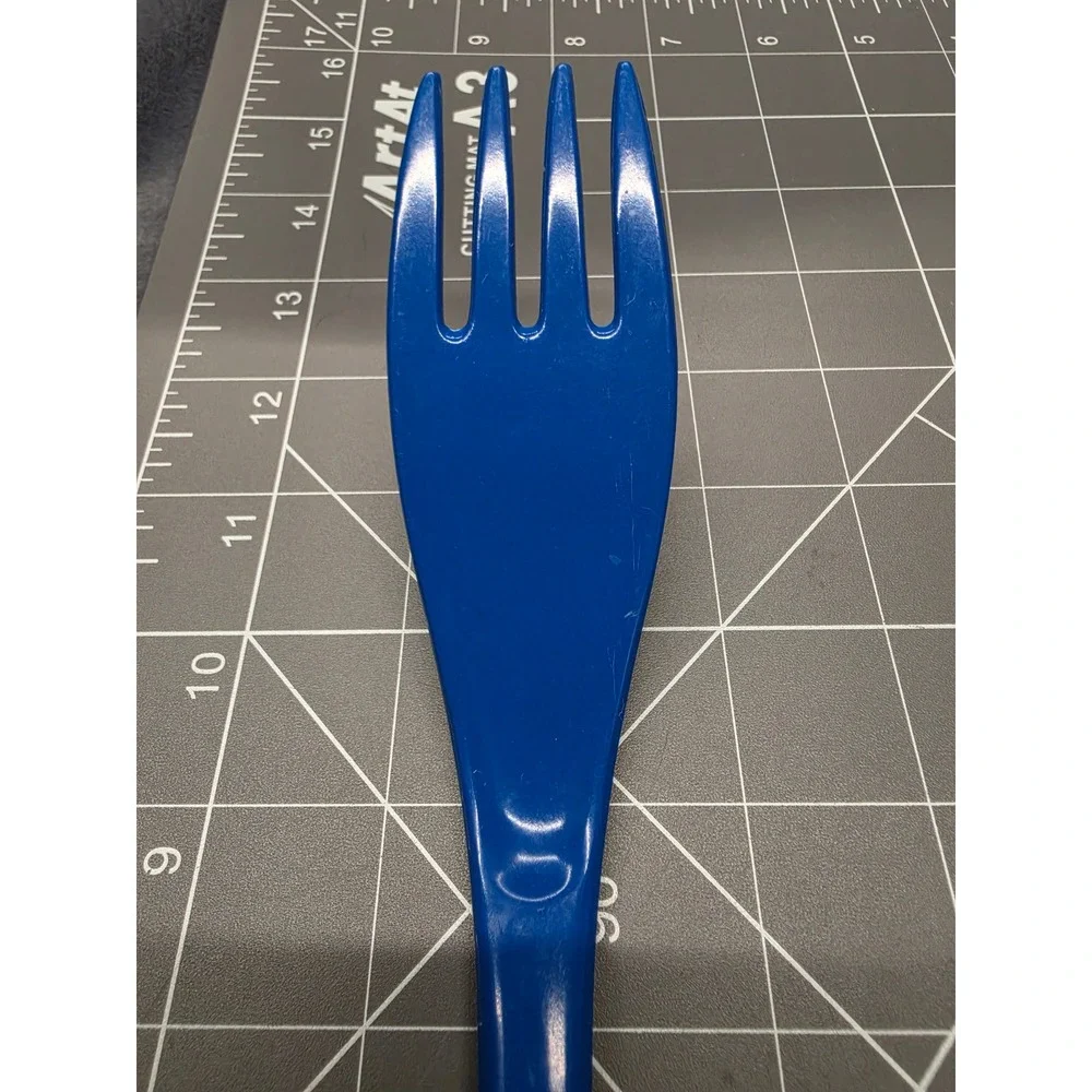 Vintage Blue Melamine Kitchen Serving Fork 11.5 Inch Long Handle Made in Taiwan